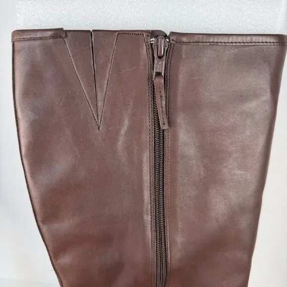 Lauren Ralph Lauren Marion Burnished Leather Riding Boots, Brown, 9.5B Wide Calf - Picture 10 of 16